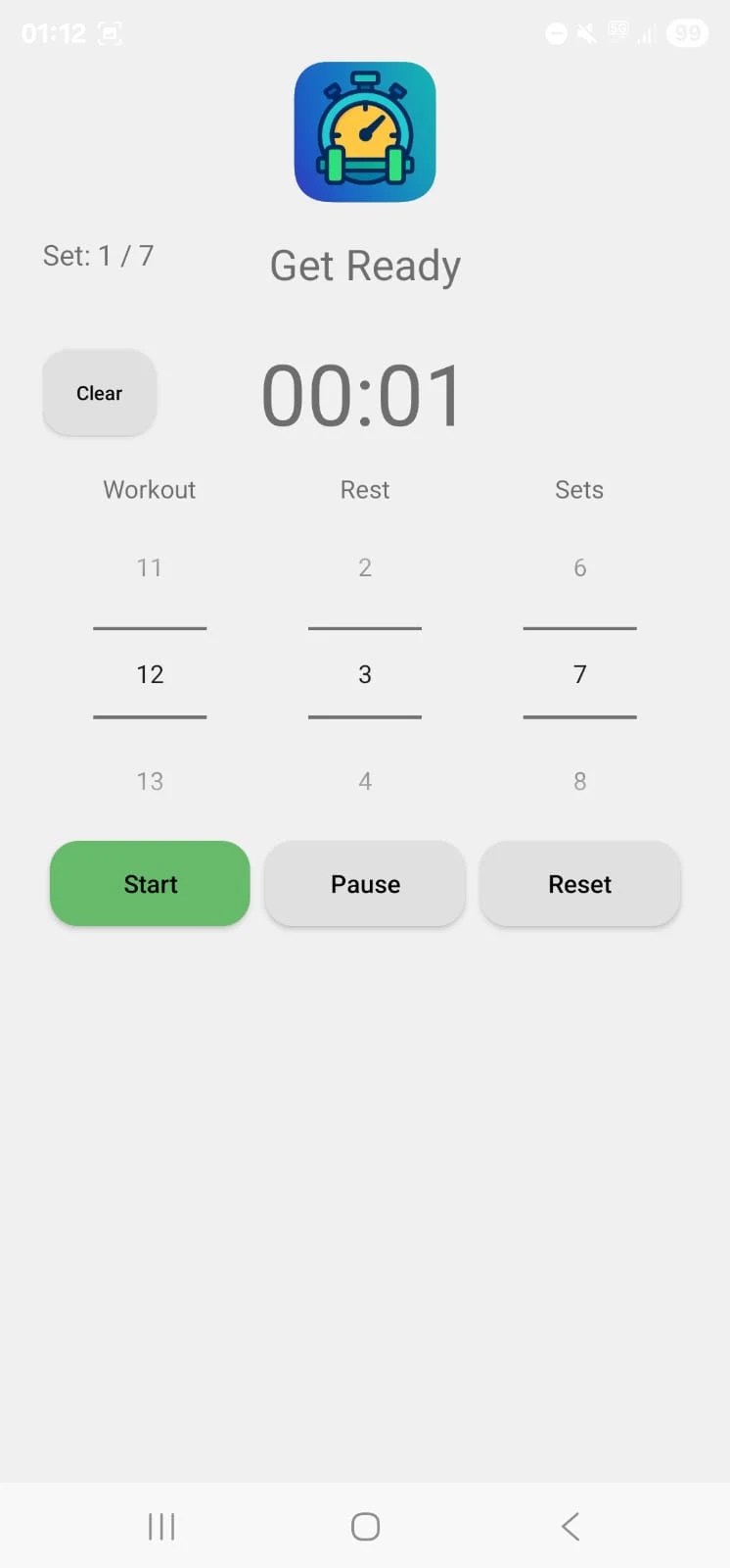 Fitness Timer rest interval screen