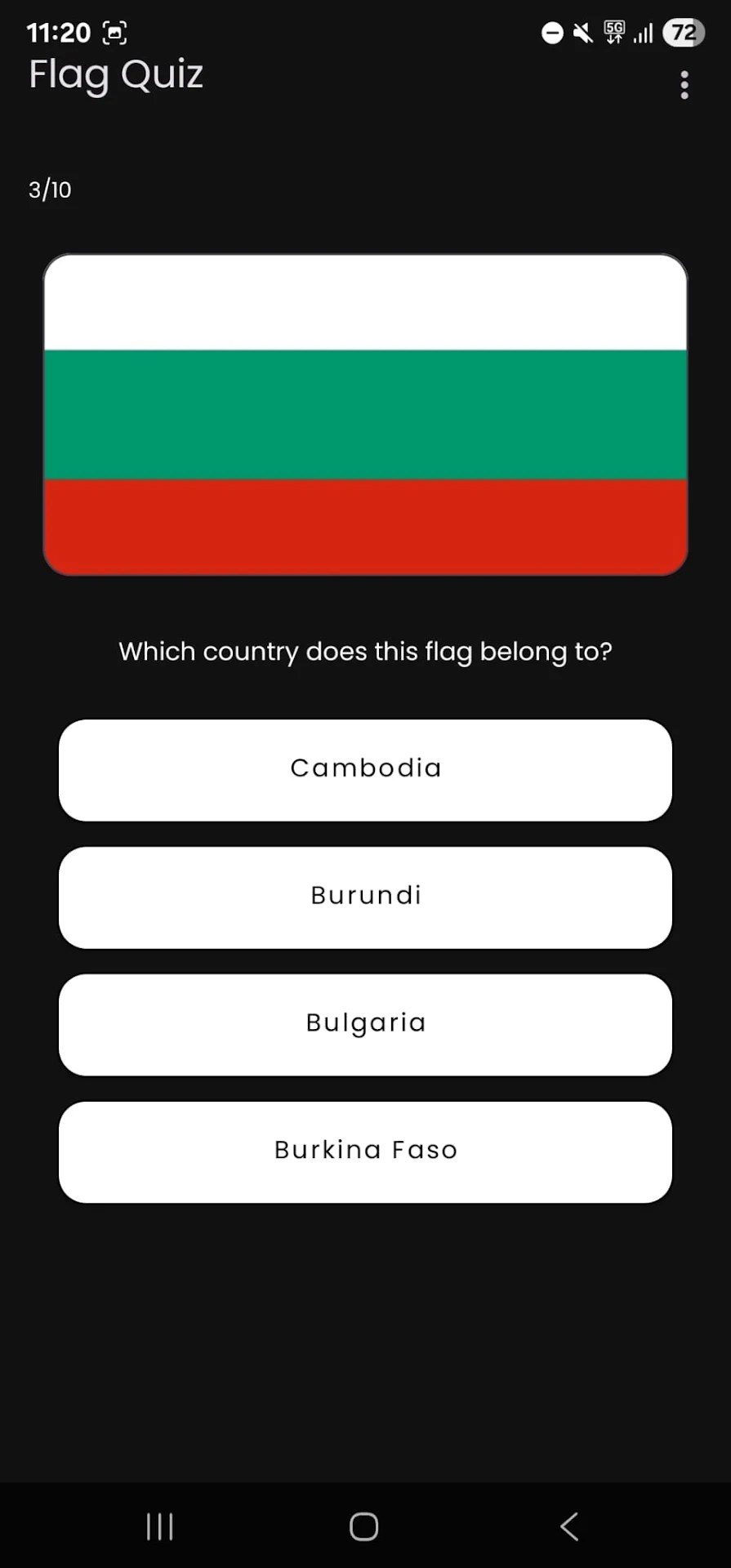 Flag Quiz score or results screen