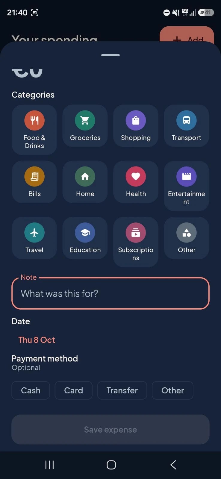Simple Expense Tracker category or budget view