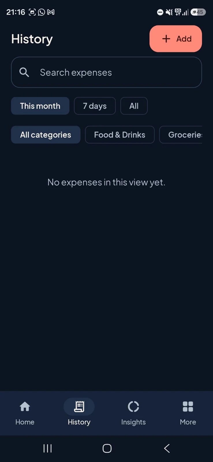 Simple Expense Tracker insights or history screen